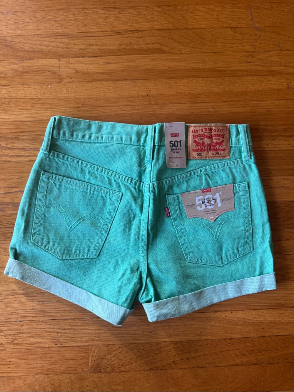 Levi's Women's Mint Teal Rolled-Cuff Denim Shorts - Picture 2 of 2